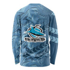 Cronulla Sutherland Sharks Rugby Long Sleeve Shirt Fierce Mascot Geometric Tribal Art