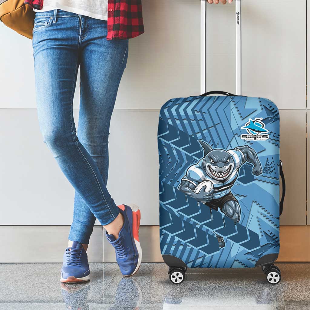 Cronulla Sutherland Sharks Rugby Luggage Cover Fierce Mascot Geometric Tribal Art