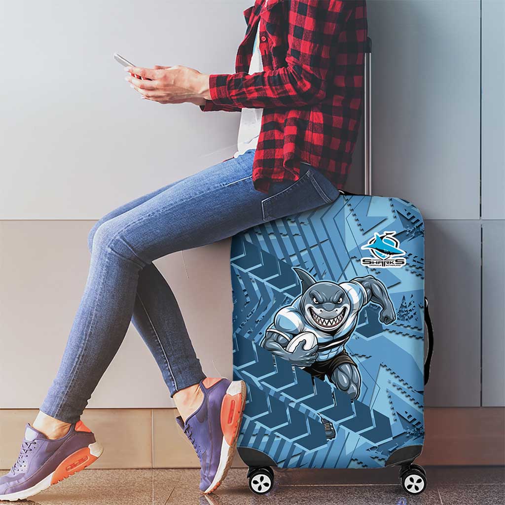 Cronulla Sutherland Sharks Rugby Luggage Cover Fierce Mascot Geometric Tribal Art