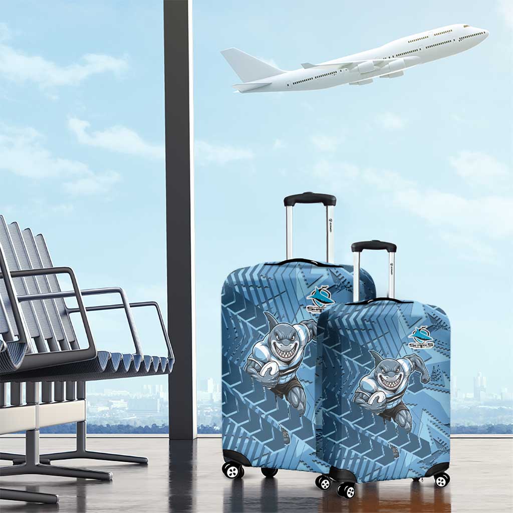 Cronulla Sutherland Sharks Rugby Luggage Cover Fierce Mascot Geometric Tribal Art