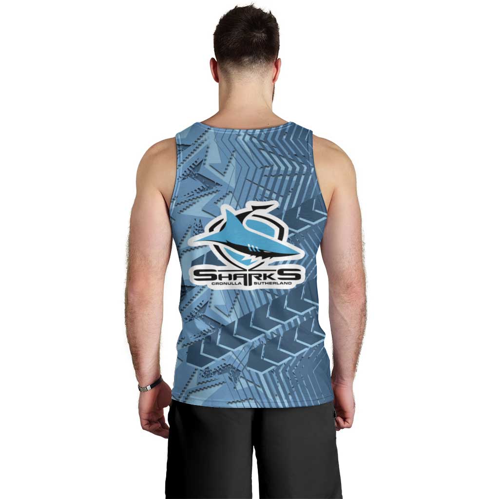 Cronulla Sutherland Sharks Rugby Men Tank Top Fierce Mascot Geometric Tribal Art