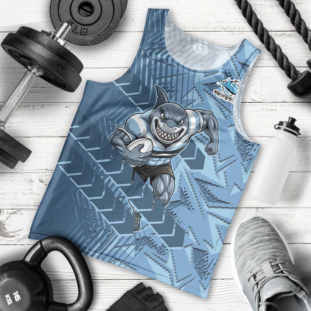 Cronulla Sutherland Sharks Rugby Men Tank Top Fierce Mascot Geometric Tribal Art