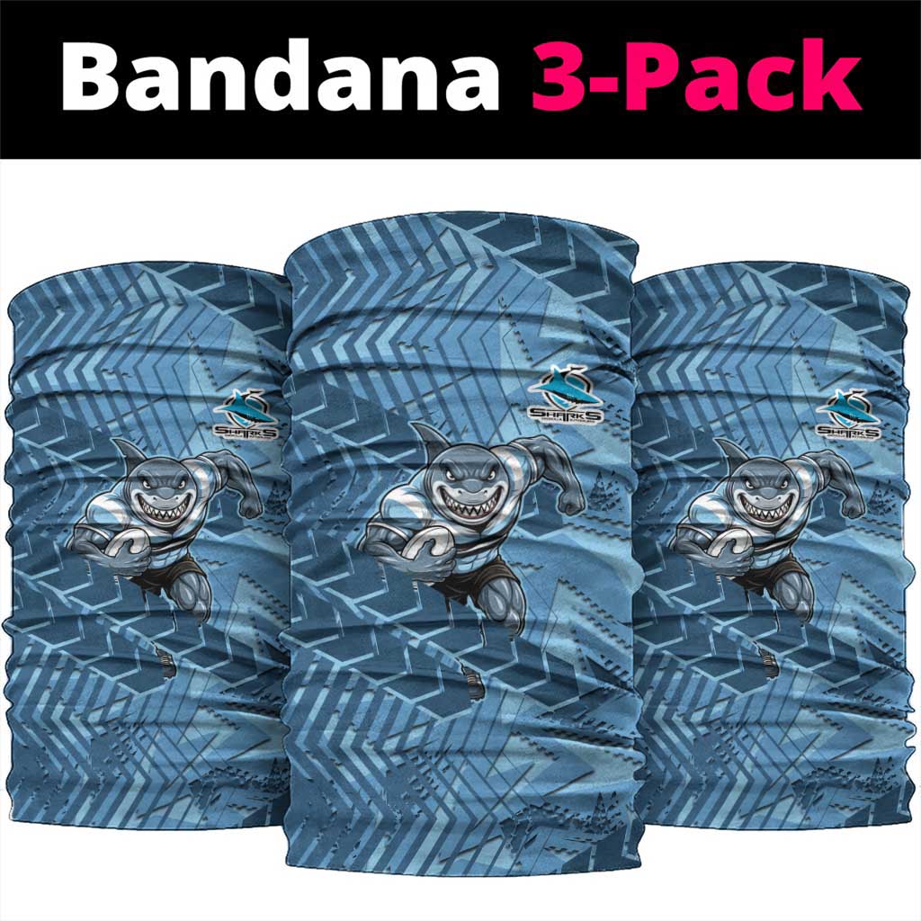 Cronulla Sutherland Sharks Rugby Neck Gaiter Fierce Mascot Geometric Tribal Art