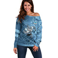 Cronulla Sutherland Sharks Rugby Off Shoulder Sweater Fierce Mascot Geometric Tribal Art