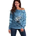Cronulla Sutherland Sharks Rugby Off Shoulder Sweater Fierce Mascot Geometric Tribal Art
