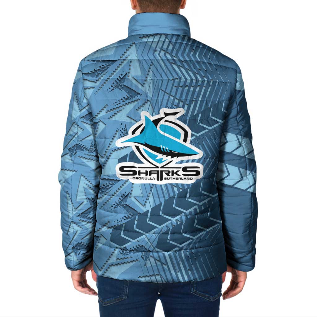 Cronulla Sutherland Sharks Rugby Padded Jacket Fierce Mascot Geometric Tribal Art