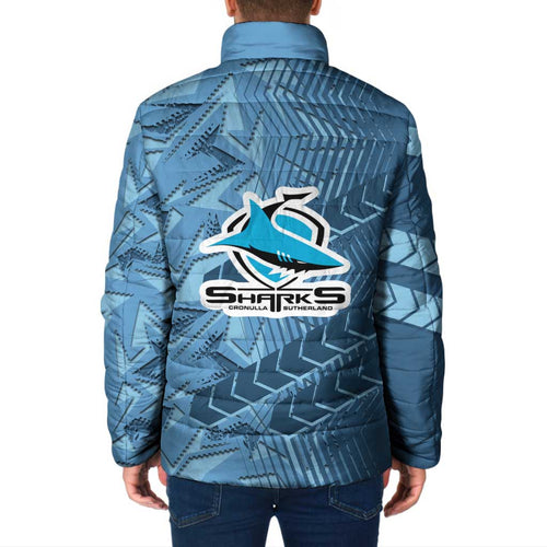 Cronulla Sutherland Sharks Rugby Padded Jacket Fierce Mascot Geometric Tribal Art