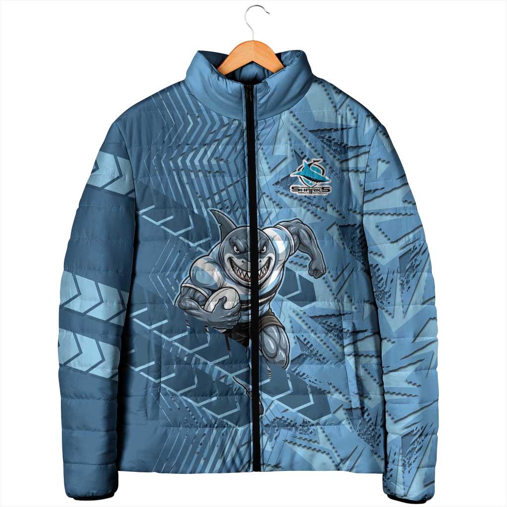 Cronulla Sutherland Sharks Rugby Padded Jacket Fierce Mascot Geometric Tribal Art