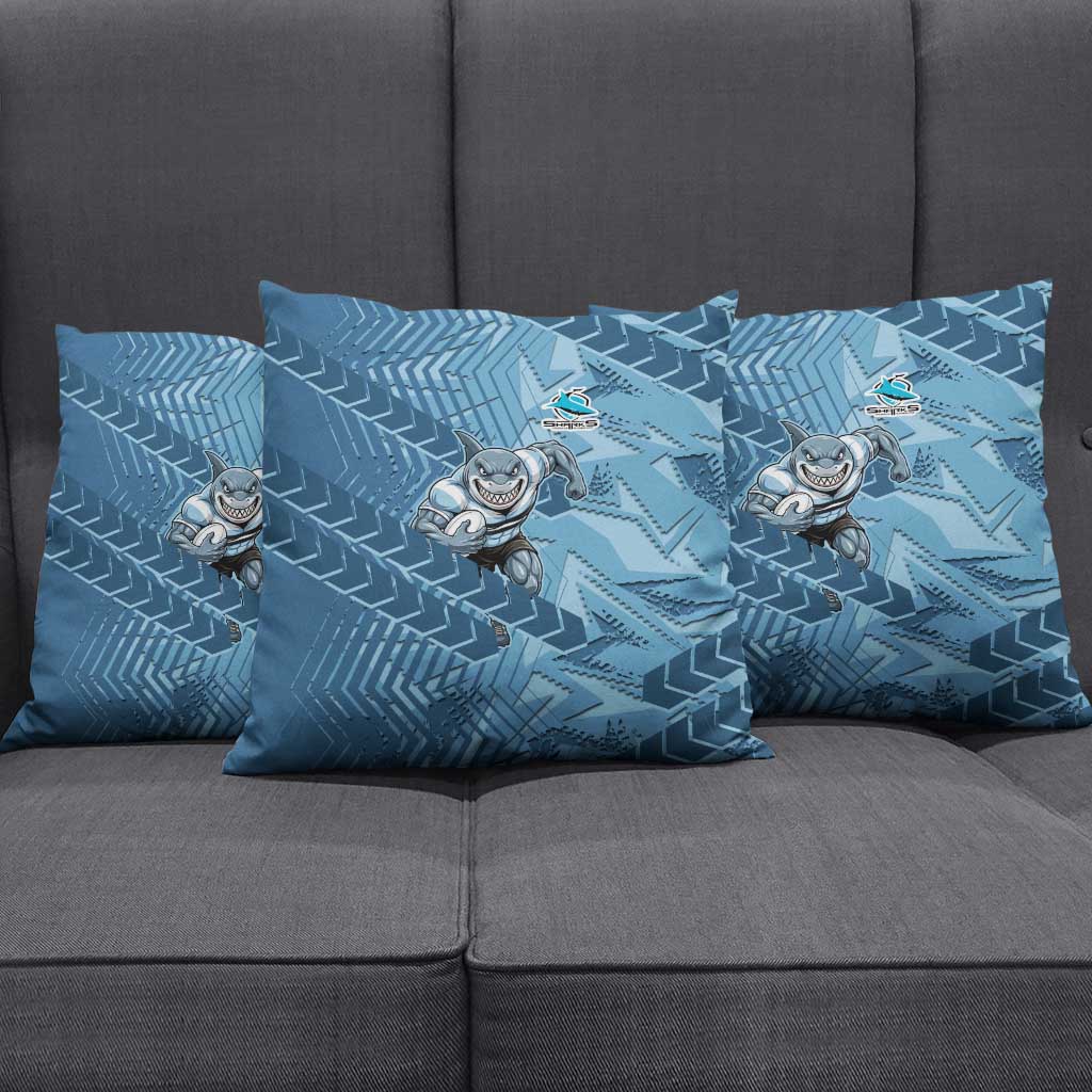 Cronulla Sutherland Sharks Rugby Pillow Cover Fierce Mascot Geometric Tribal Art