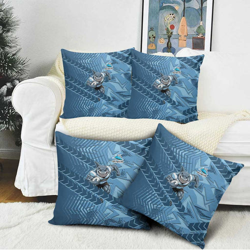 Cronulla Sutherland Sharks Rugby Pillow Cover Fierce Mascot Geometric Tribal Art