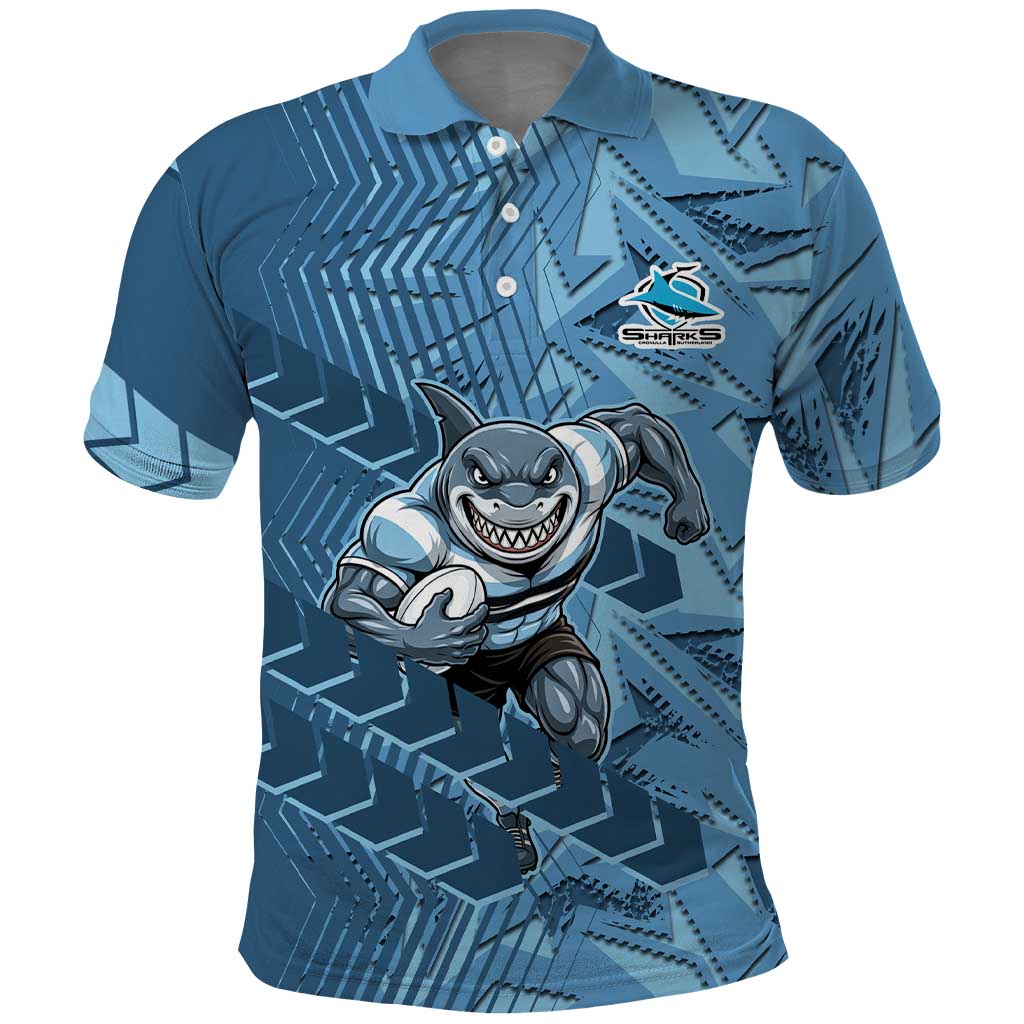 Cronulla Sutherland Sharks Rugby Polo Shirt Fierce Mascot Geometric Tribal Art