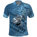 Cronulla Sutherland Sharks Rugby Polo Shirt Fierce Mascot Geometric Tribal Art