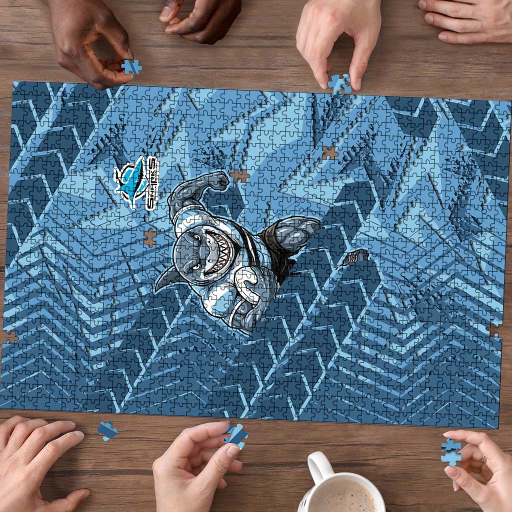 Cronulla Sutherland Sharks Rugby Puzzle Fierce Mascot Geometric Tribal Art