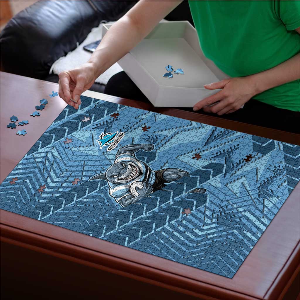 Cronulla Sutherland Sharks Rugby Puzzle Fierce Mascot Geometric Tribal Art