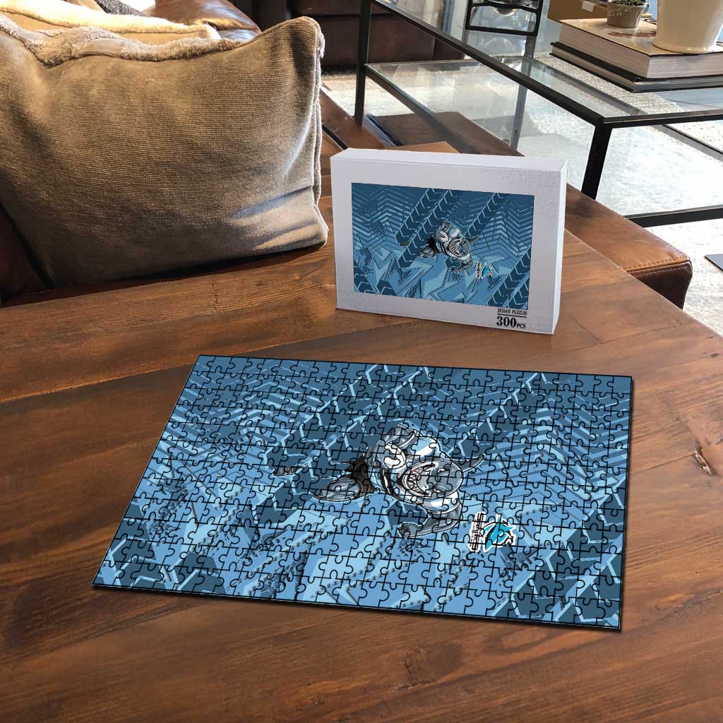 Cronulla Sutherland Sharks Rugby Puzzle Fierce Mascot Geometric Tribal Art