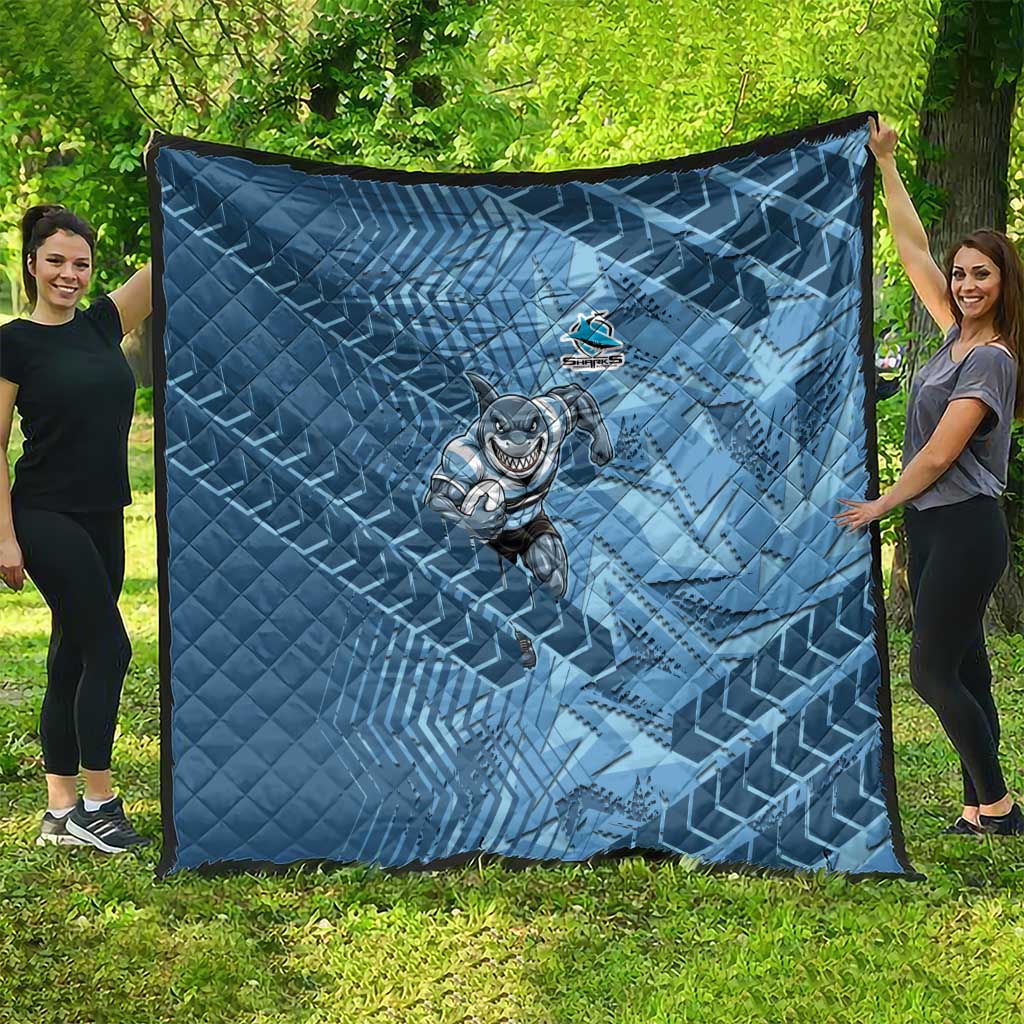 Cronulla Sutherland Sharks Rugby Quilt Fierce Mascot Geometric Tribal Art