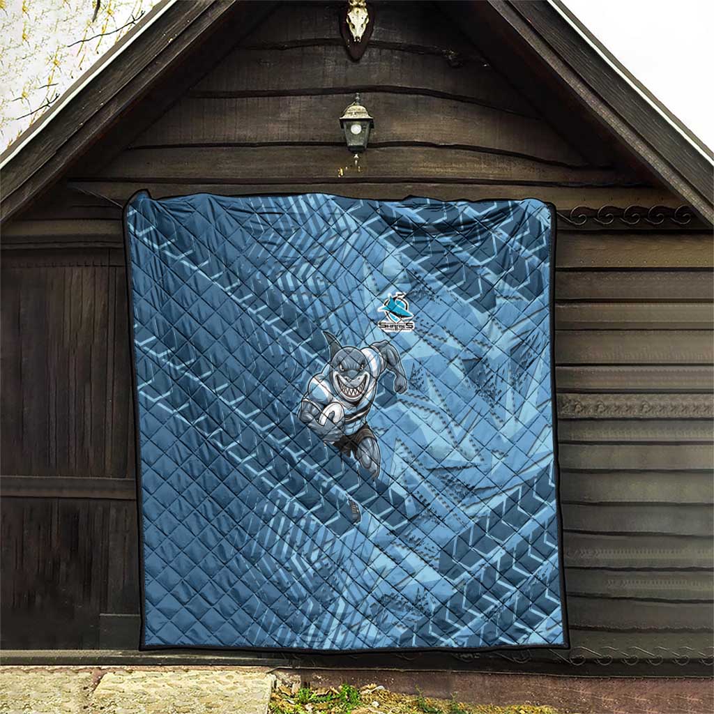 Cronulla Sutherland Sharks Rugby Quilt Fierce Mascot Geometric Tribal Art