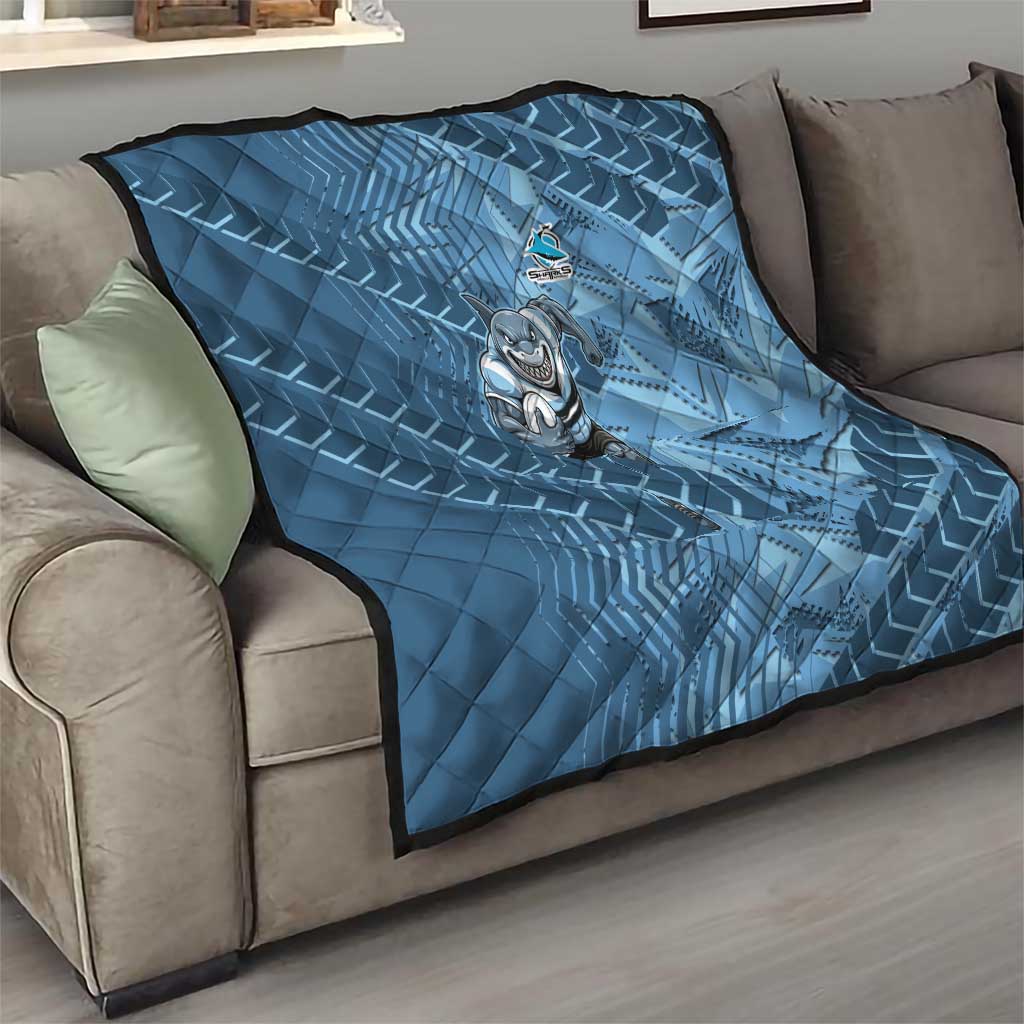Cronulla Sutherland Sharks Rugby Quilt Fierce Mascot Geometric Tribal Art