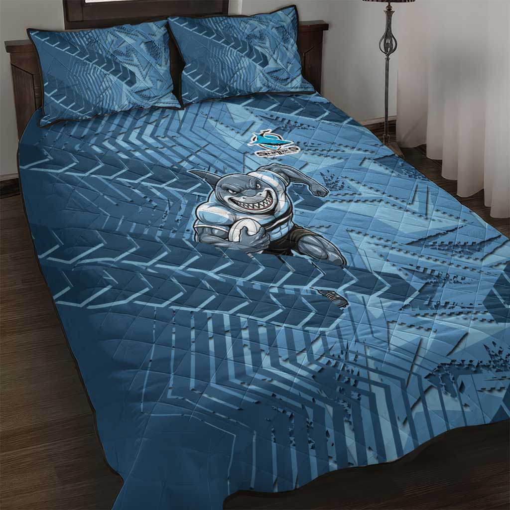 Cronulla Sutherland Sharks Rugby Quilt Bed Set Fierce Mascot Geometric Tribal Art