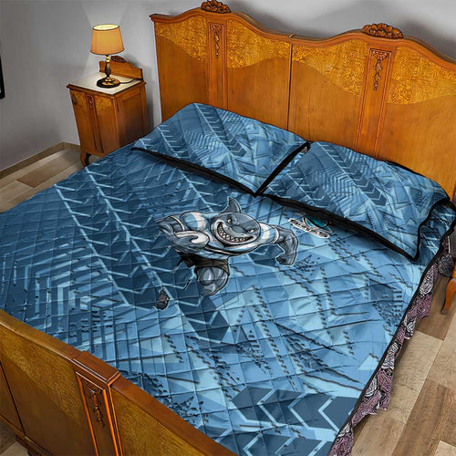 Cronulla Sutherland Sharks Rugby Quilt Bed Set Fierce Mascot Geometric Tribal Art