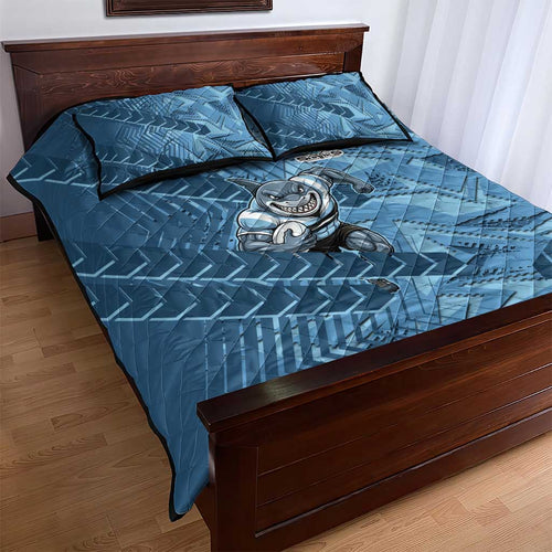 Cronulla Sutherland Sharks Rugby Quilt Bed Set Fierce Mascot Geometric Tribal Art