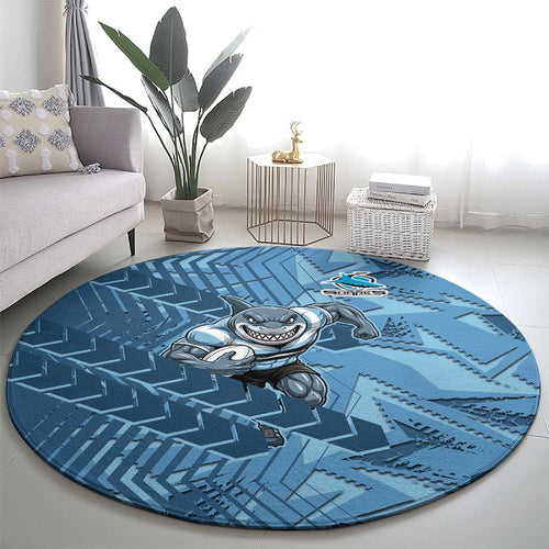 Cronulla Sutherland Sharks Rugby Round Carpet Fierce Mascot Geometric Tribal Art