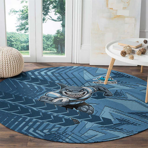 Cronulla Sutherland Sharks Rugby Round Carpet Fierce Mascot Geometric Tribal Art