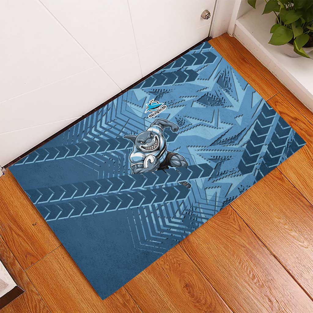 Cronulla Sutherland Sharks Rugby Rubber Doormat Fierce Mascot Geometric Tribal Art