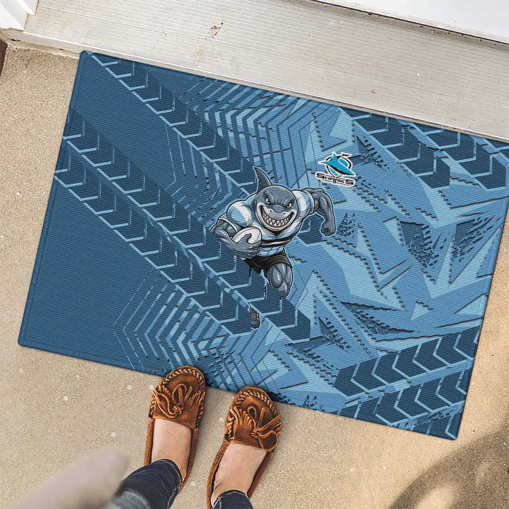 Cronulla Sutherland Sharks Rugby Rubber Doormat Fierce Mascot Geometric Tribal Art