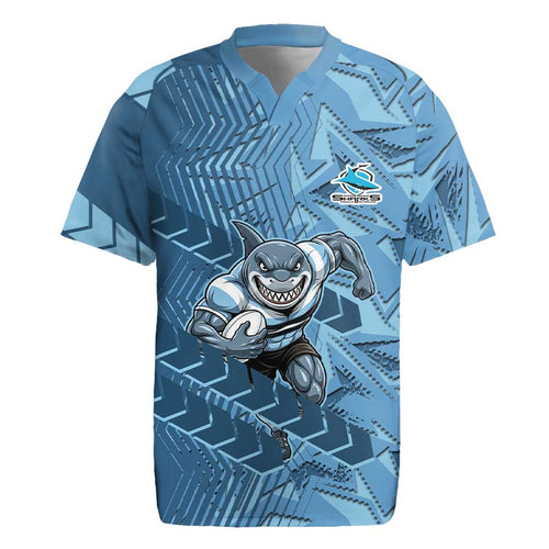 Cronulla Sutherland Sharks Rugby Rugby Jersey Fierce Mascot Geometric Tribal Art