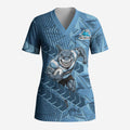 Cronulla Sutherland Sharks Rugby Scrub Top Fierce Mascot Geometric Tribal Art