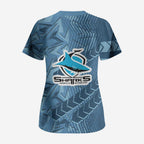 Cronulla Sutherland Sharks Rugby Scrub Top Fierce Mascot Geometric Tribal Art