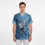 Cronulla Sutherland Sharks Rugby Scrub Top Fierce Mascot Geometric Tribal Art