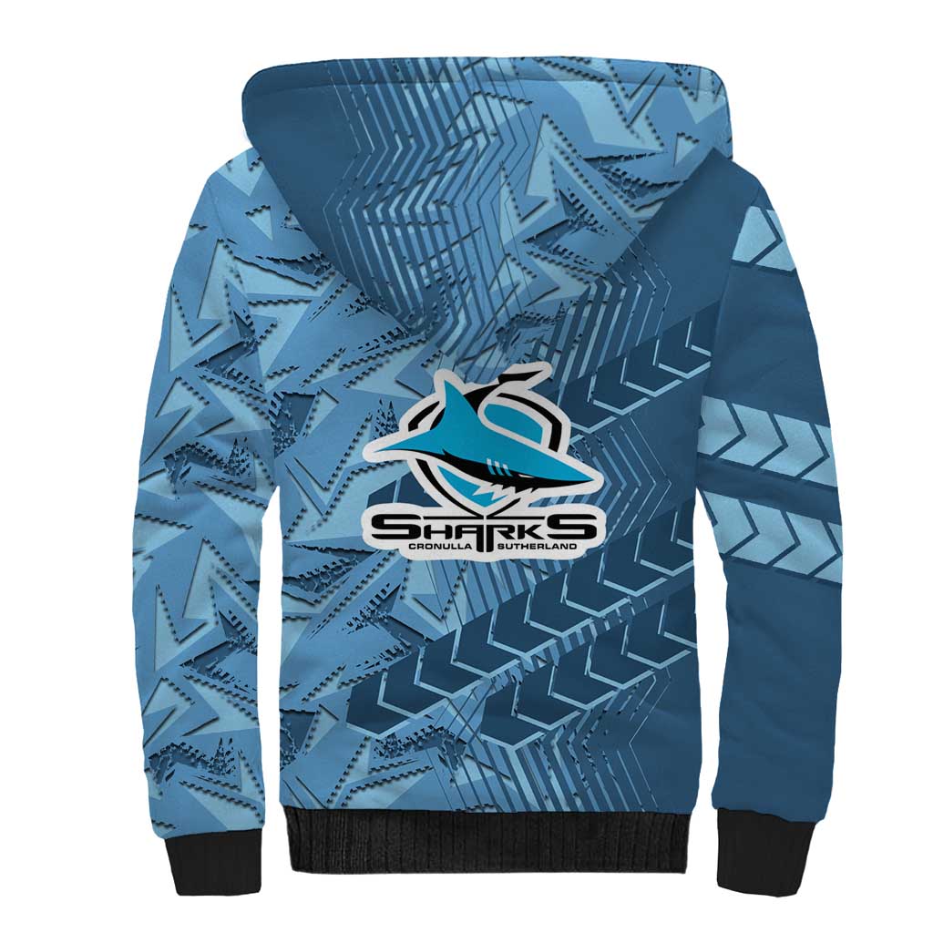 Cronulla Sutherland Sharks Rugby Sherpa Hoodie Fierce Mascot Geometric Tribal Art