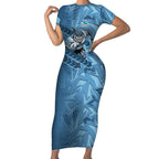 Cronulla Sutherland Sharks Rugby Short Sleeve Bodycon Dress Fierce Mascot Geometric Tribal Art
