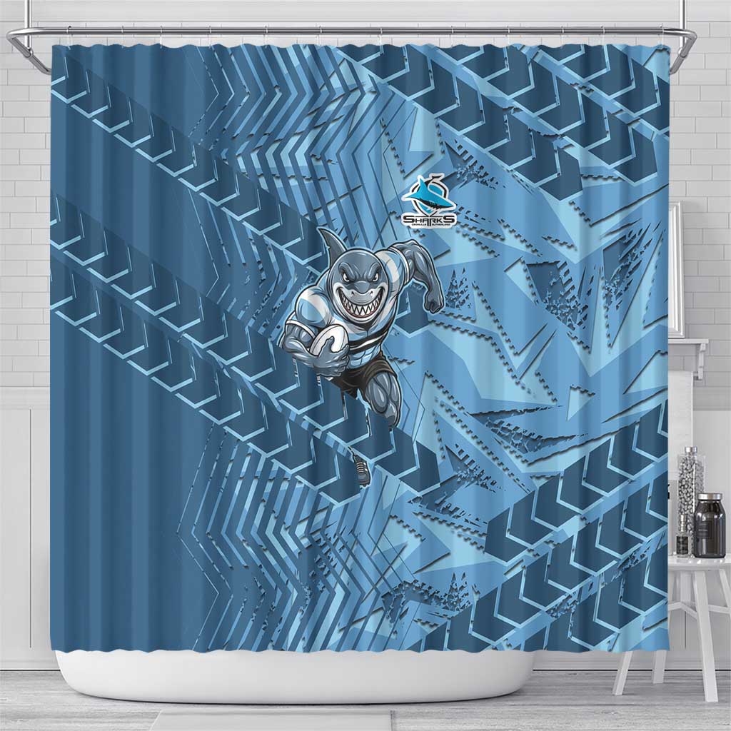 Cronulla Sutherland Sharks Rugby Shower Curtain Fierce Mascot Geometric Tribal Art