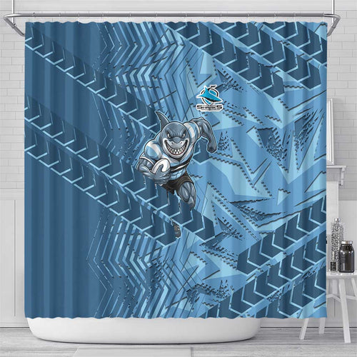 Cronulla Sutherland Sharks Rugby Shower Curtain Fierce Mascot Geometric Tribal Art
