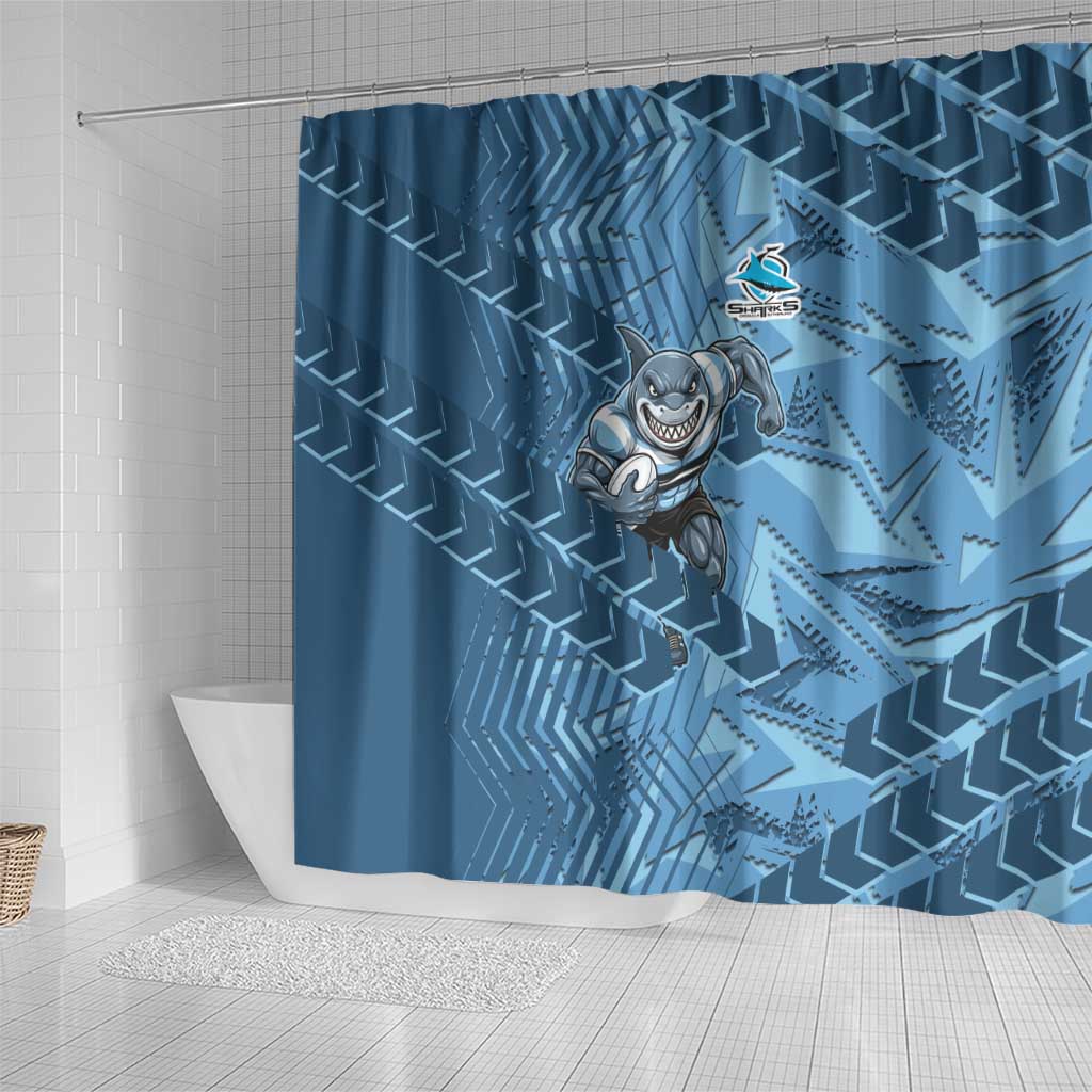 Cronulla Sutherland Sharks Rugby Shower Curtain Fierce Mascot Geometric Tribal Art