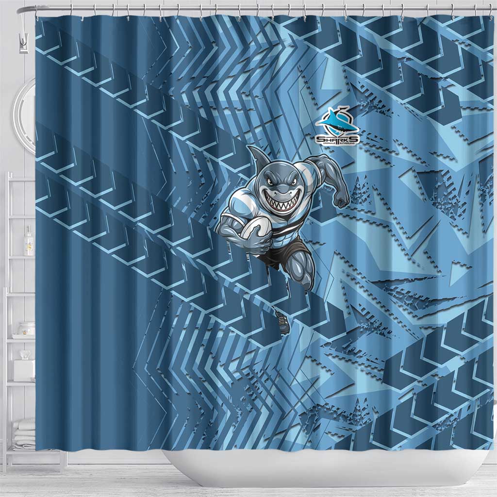 Cronulla Sutherland Sharks Rugby Shower Curtain Fierce Mascot Geometric Tribal Art