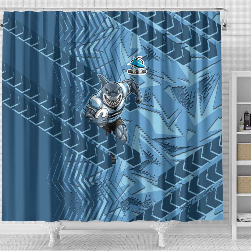 Cronulla Sutherland Sharks Rugby Shower Curtain Fierce Mascot Geometric Tribal Art