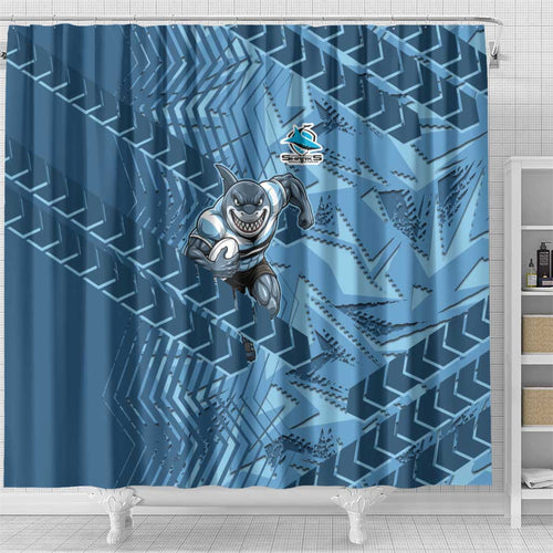 Cronulla Sutherland Sharks Rugby Shower Curtain Fierce Mascot Geometric Tribal Art