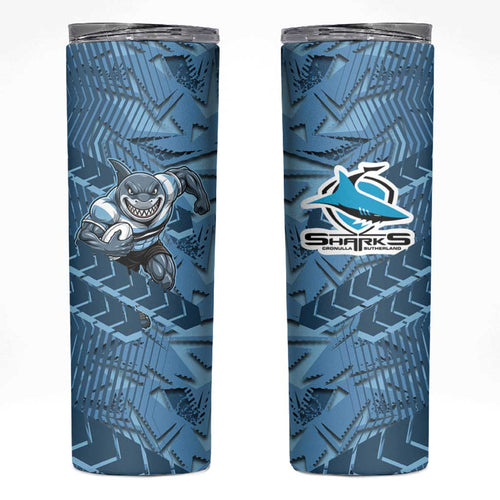 Cronulla Sutherland Sharks Rugby Skinny Tumbler Fierce Mascot Geometric Tribal Art
