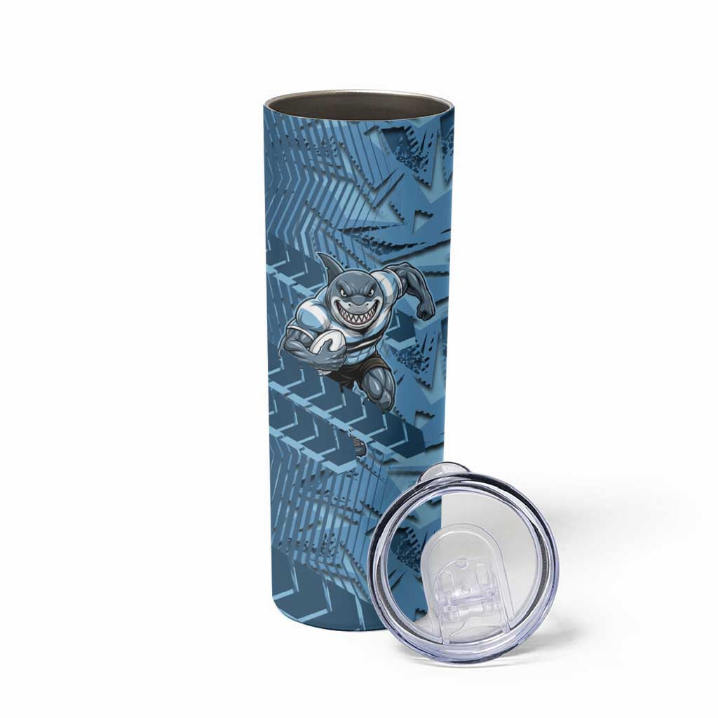 Cronulla Sutherland Sharks Rugby Skinny Tumbler Fierce Mascot Geometric Tribal Art