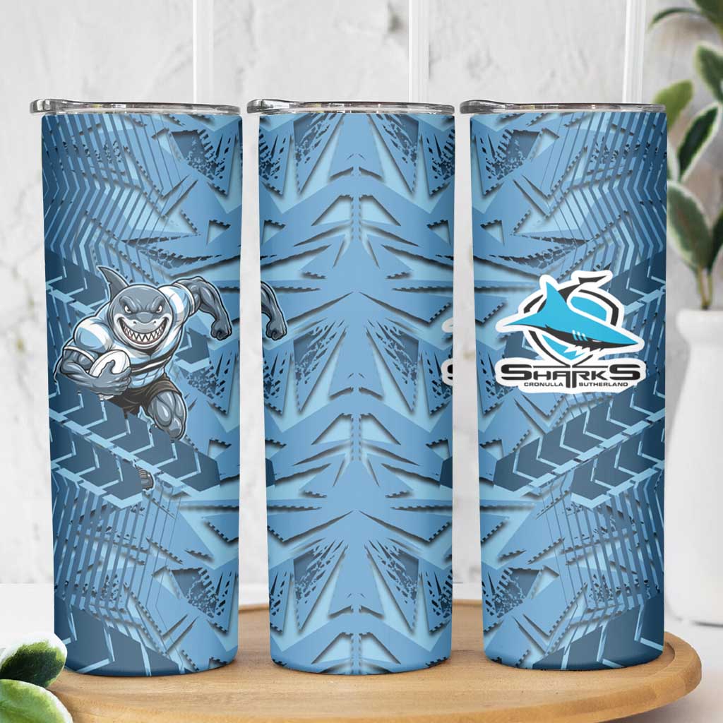 Cronulla Sutherland Sharks Rugby Skinny Tumbler Fierce Mascot Geometric Tribal Art