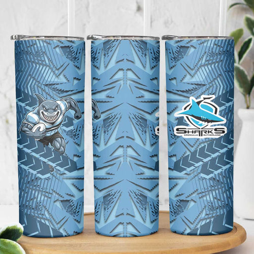 Cronulla Sutherland Sharks Rugby Skinny Tumbler Fierce Mascot Geometric Tribal Art