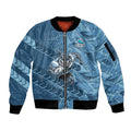 Cronulla Sutherland Sharks Rugby Sleeve Zip Bomber Jacket Fierce Mascot Geometric Tribal Art