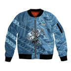 Cronulla Sutherland Sharks Rugby Sleeve Zip Bomber Jacket Fierce Mascot Geometric Tribal Art