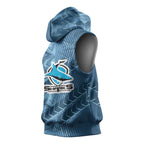 Cronulla Sutherland Sharks Rugby Sleeveless Hoodie Fierce Mascot Geometric Tribal Art