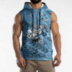 Cronulla Sutherland Sharks Rugby Sleeveless Hoodie Fierce Mascot Geometric Tribal Art