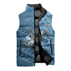 Cronulla Sutherland Sharks Rugby Sleeveless Puffer Jacket Fierce Mascot Geometric Tribal Art